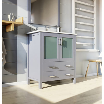 Meuble-lavabo de salle de bain 18,25 po. Avec comptoir en céramique blanche