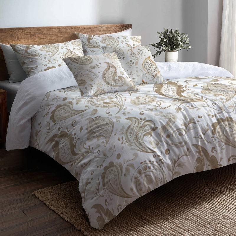 Ensemble de literie 5 pièces Modern - Ensemble de housse de couette à motif floral cachemire beige scandinave