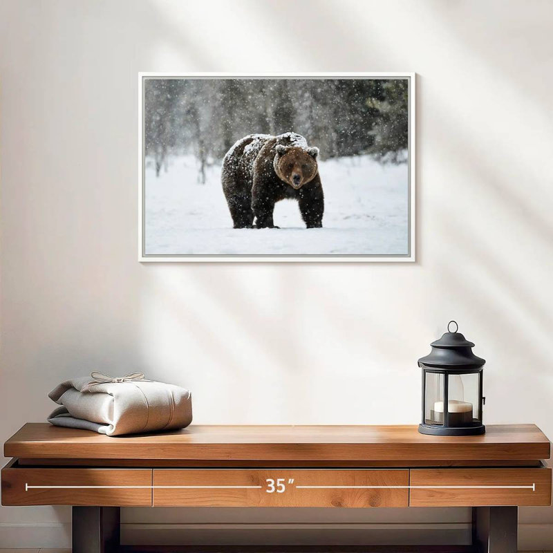 Ours grizzly d'hiver, Cadre flottant blanc, 19 po x 13 po