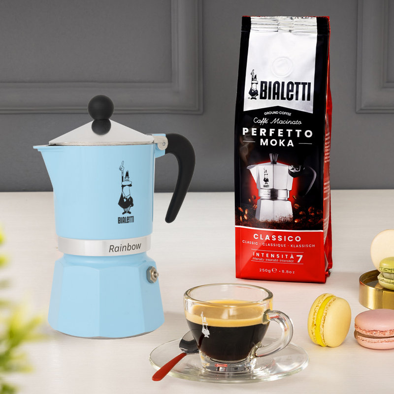 Bialetti Moka Express Rainbow Percolator Coffee Maker, Blue, 3 Cups