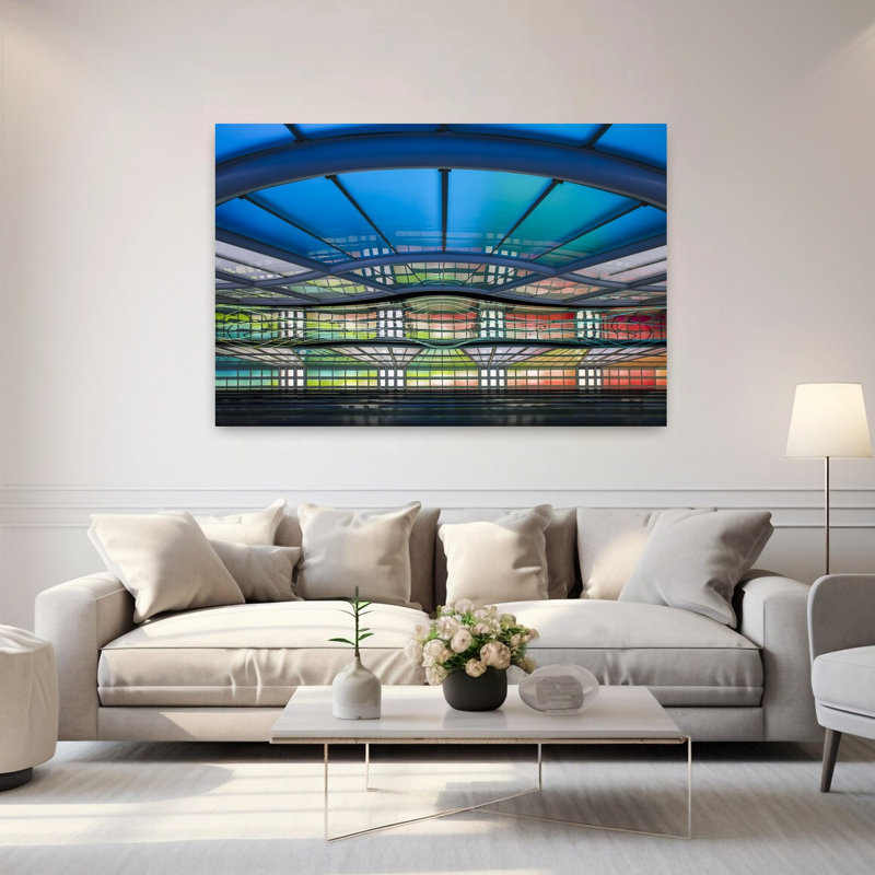 Concourse C .... Abstract Colorful Contemporary Architecture City Wall Art by Renee Doyle - Wrapped Canvas Print
