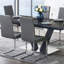 Table de salle à manger moderne et luxueuse à finition noire 7 pièces avec 6 chaises d'appoint en similicuir gris-133450388