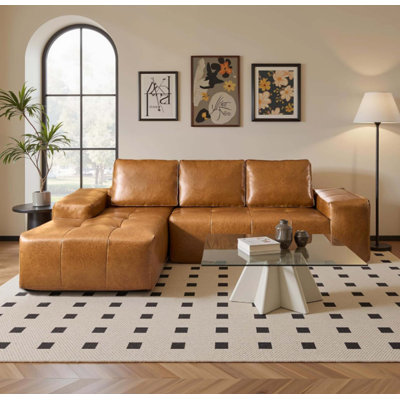 Boneless Couches for Living Room Faux Leather Cloud Sectional Couches with Chaise, Deep Seat L Shaped Modular Sofa, No Assembly Required Sofas in a Box (Left,Faux Leather)