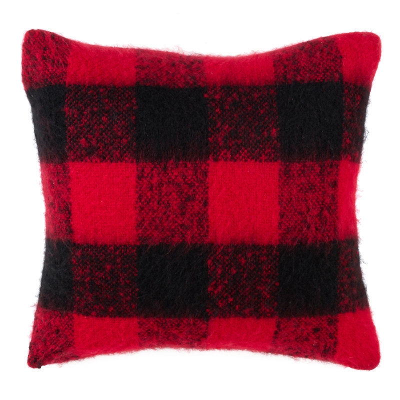  Mohair Plaid Throw Pillow, Red/Black