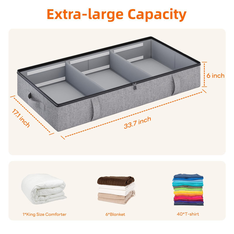 Side-Supported Under Bed Storage Containers, Bins with Sturdy Handles and Sidewalls, 2 Pack, (Speckled Gray)