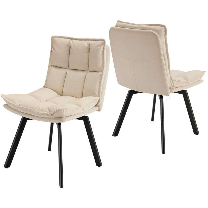 Faux Leather Upholstered Swivel Dining Armchairs (Set of 2), 2, Beige