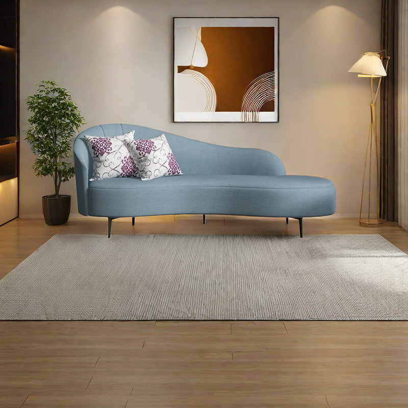 Chaise simple rembourrée en tissu éponge inclinable de style simple, Accoudoir à gauche (vu de face), Bleu clair