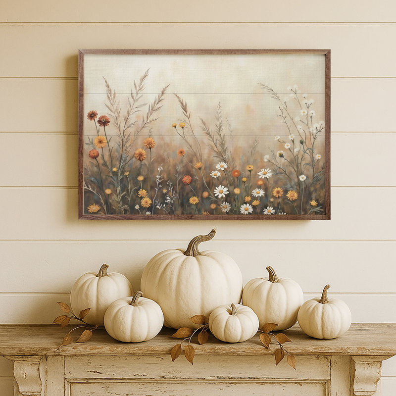 Champ d'automne avec mamans et marguerites, H 10 po x l 16 po