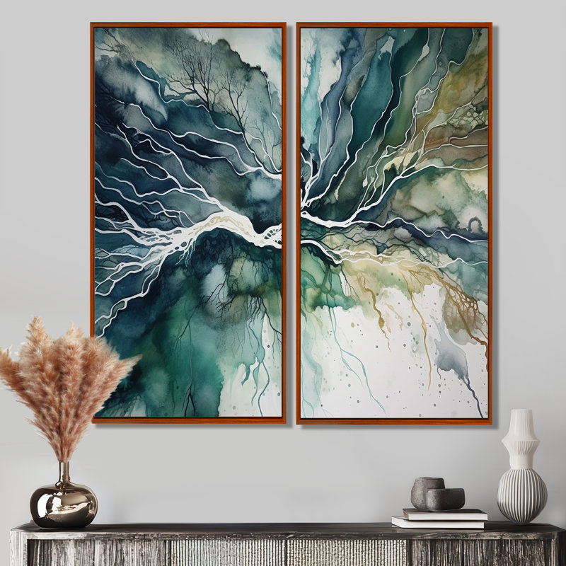 Vert vert bleu marbré Dreamscape II - art mural moderne, 32" H x 32" W, Brown, Impression encadrée flottante