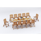8 Seats 9 Pcs Grade-A Teak Wood Dining Set: 122" Atnas Double Extension Rectangle Table And 8 Ashely Folding Reclining Arm Chairs #11AS2808
