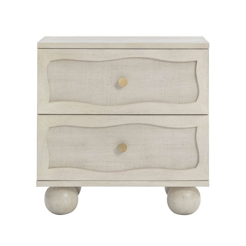 Tourmaline Wood & Rattan Wavy Nightstand, White