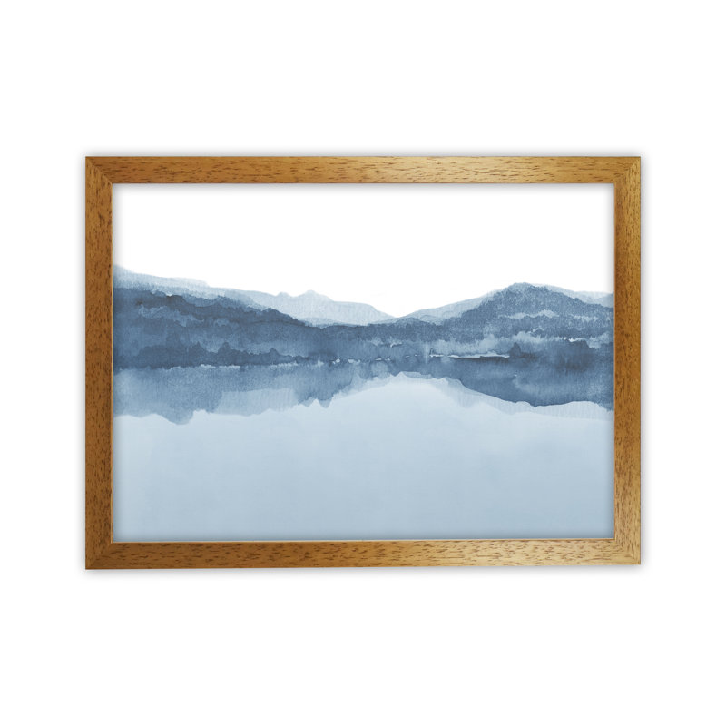 Watercolour Landscape II - Shades Of Blue - Print, Brown Framed, 46cm H x 63cm W x 3cm D