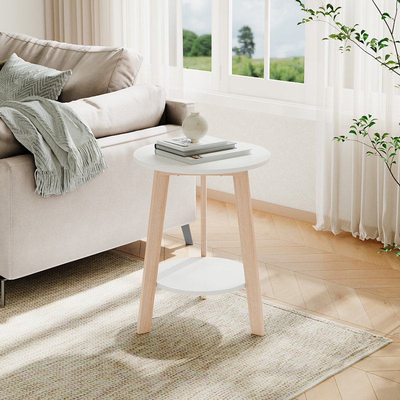 Pedestal End Table, White