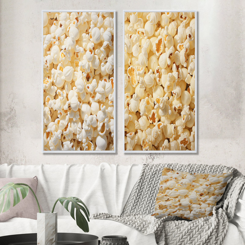 Popcorn Extravaganza - ensemble de 2 reproductions d'art sur toile Popcorn, Cadre blanc, H 28 po x l 25 po