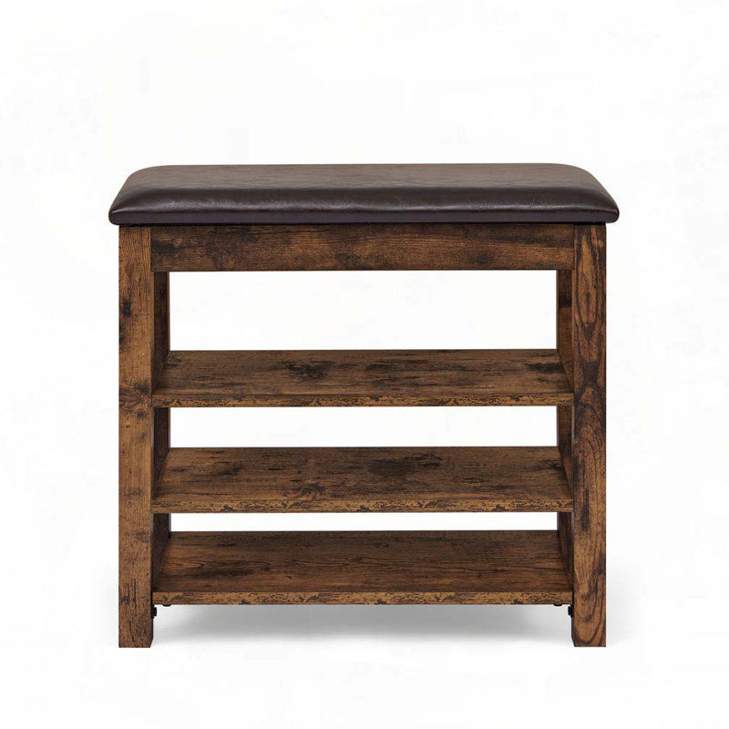 Nordique Storage Bench with PU Leather Seat & Rubberwood Frame, Vintage