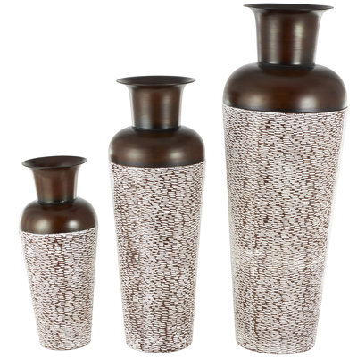 Frantzy Metal Tall Spotted Tapered Floor Decorative White Vase with Brown Trumpet Tops Set