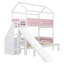 Lit superposé simple au dessus d'un lit simple / double avec glissade et escalier de rangement, structure de lit pour enfant en bois, blanc et rose-597324314