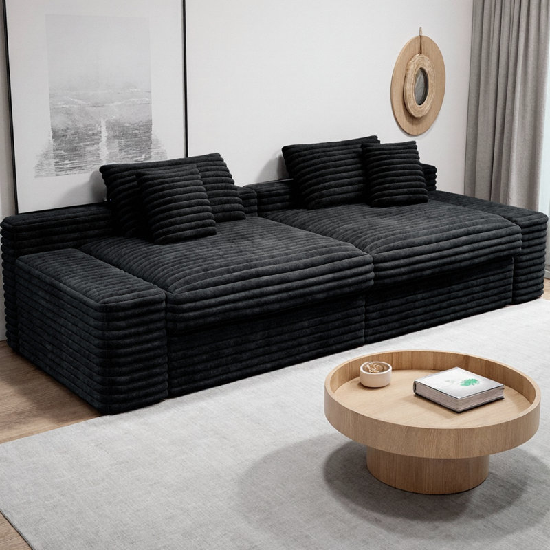 Canapé modulaire 118,1 po avec canapé en tissu de velours côtelé rembourré et modulaire, aucun assemblage requis, combinaison libre de 2 pièces pour le salon