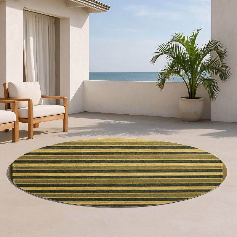 Tapis intérieur / extérieur brun HorizontalStripes, Rond 5 pi