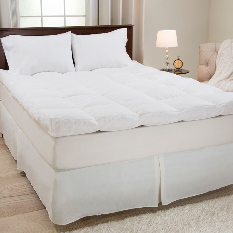 Plymouth Home Down Mattress Topper - Full 2-Inch 100% Duck Feather Gusset Bed with 233-Thread Count Cotton Mattress Topper Cover - Plush Pillow Top for Cushion and Support