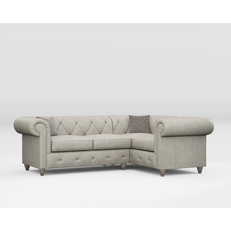 Melrose 3 Seater Leather Corner Sofa , Right Hand Facing, Cloud Grey, Washed Oak
