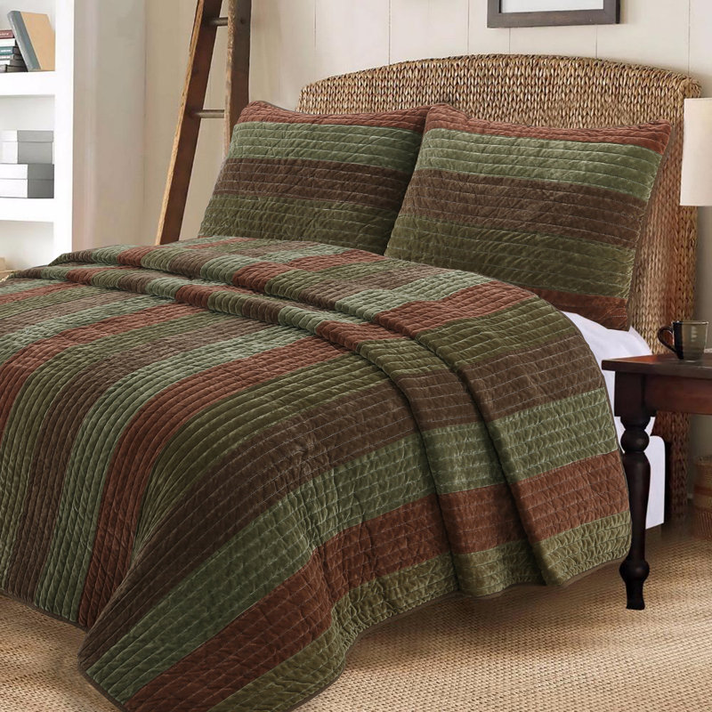 Miriam Cotton Blend Striped Quilt, King Quilt + 2 Shams 