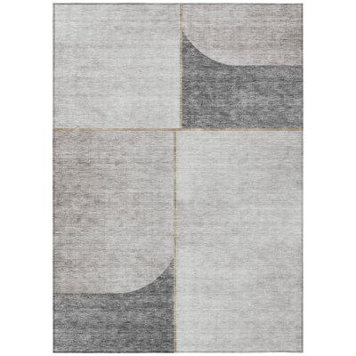 10' X 14' Taupe Beige And Gray Abstract Washable Indoor Outdoor Area Rug