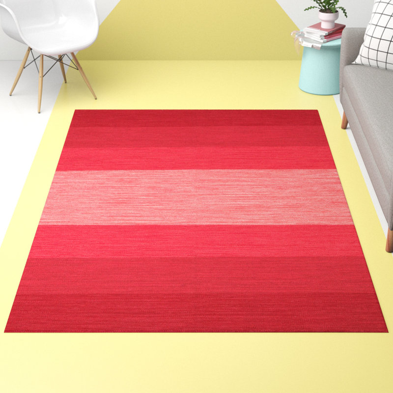Tapis en coton tissé à la main Temme, Rayures rouges, Rectangle 3 pi 6 po x 5 pi 6 po