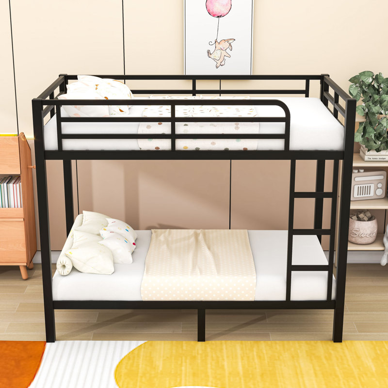 Metal Bunk Bed With Guardrails And Ladder, Twin, Black