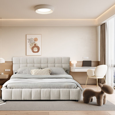 Modern Stylish Chenille Fabric Upholstered Platform Bed with Four Underbed Drawers