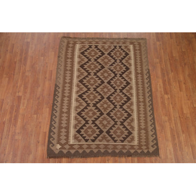 Brown Kilim Reversible Wool Area Rug 4x6
