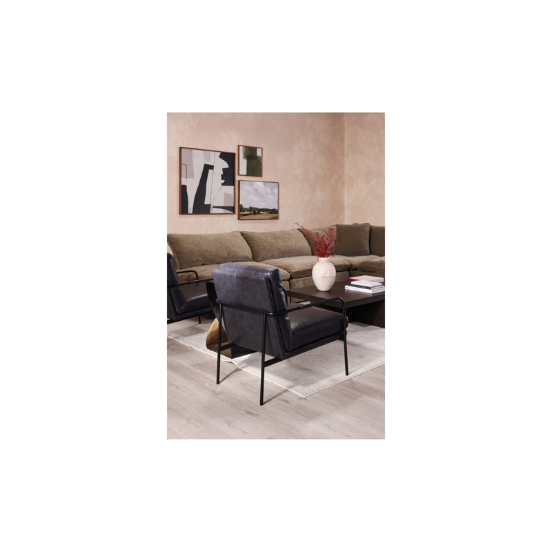 Keeley 23.5" W Top Grain Leather Armchair, Black Pebbled Top Grain Leather