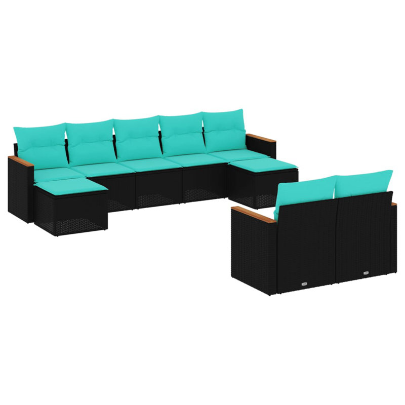  Ensemble de canapé de patio 9 pièces avec coussins en rotin de polyester noir