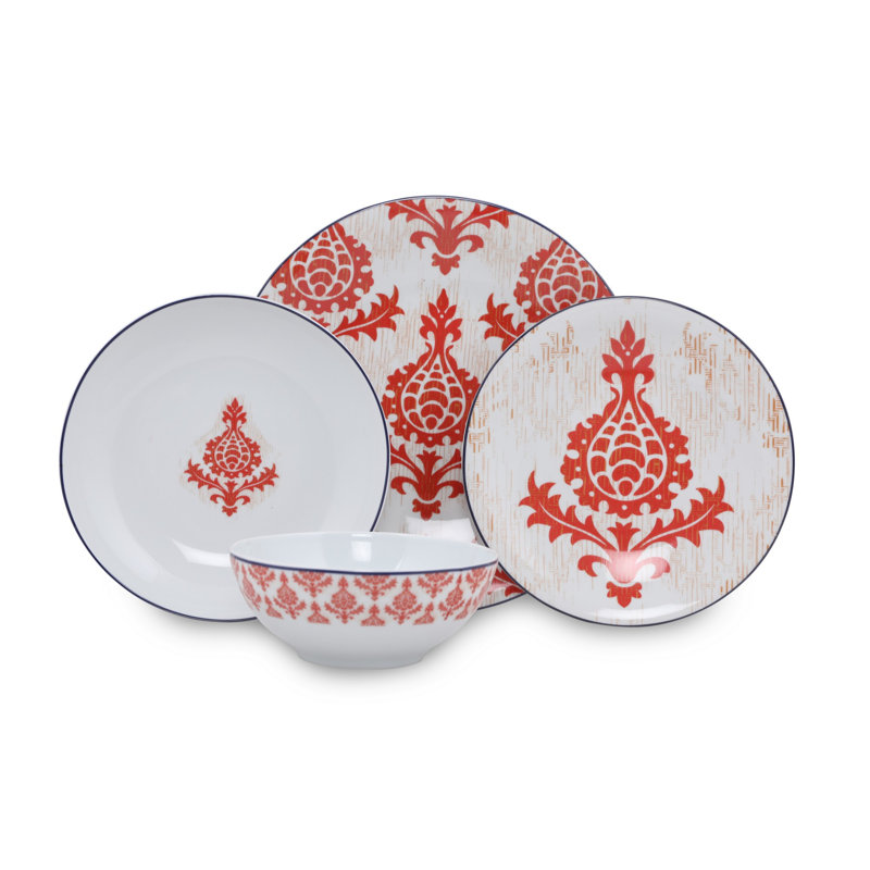 Service de table 24 pièces, service pour 6 Jernigan, Rouge / blanc