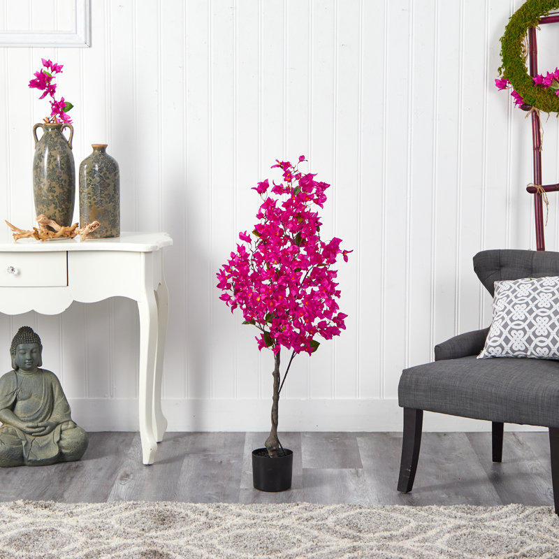 4' Pink Bougainvillea Artificial Tree in Black Pot