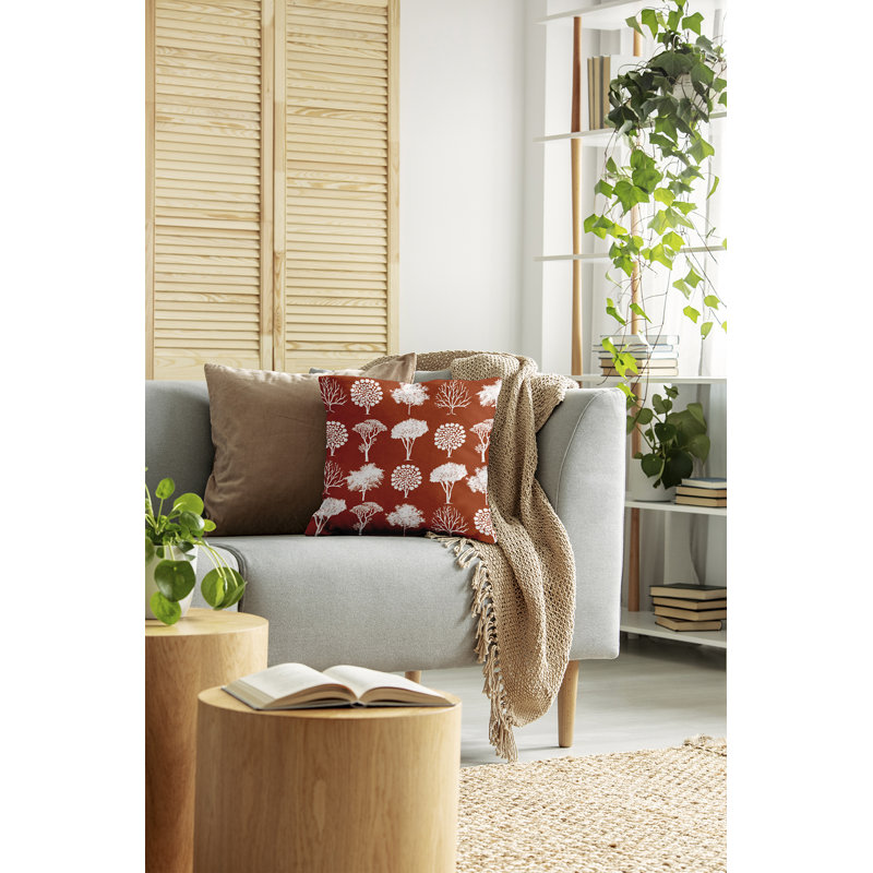 Lenard Field of Trees Square Pillow Cover and Insert, 20" H x 20" W x 2" D, Dark Rust