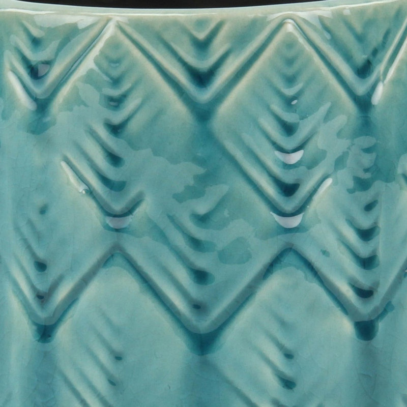 Turquoise Ceramic 22 Ounce Geometric Round Distressed Pot Planter