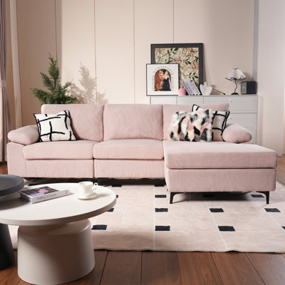 97.6" L Shaped Sectional With Reversible Chaise, 3 Seat Comfy Suede Leather Couch With Convertible Chaise, Modern Mid-century Sofa For Living Room