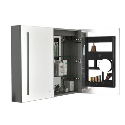 40In. W X 30 In. H LED Large Rectangular Aluminum Alloy Surface Mount Medicine Cabinet With Mirror