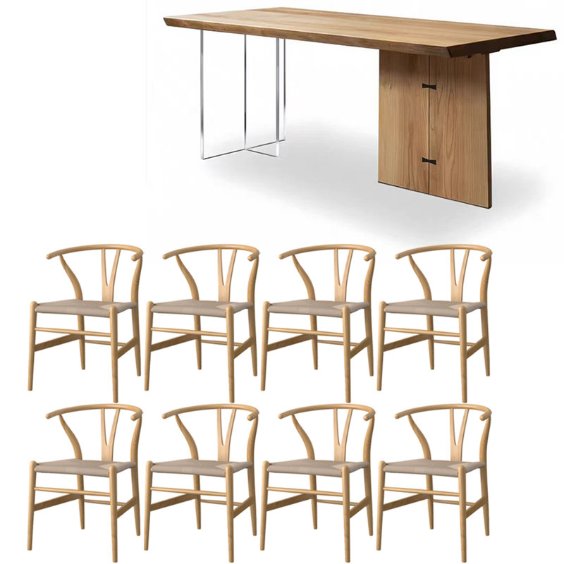 Ensemble de table à manger moderne simple en bois massif et acrylique, H 29,5 po x L 86,6 po x l 35,4 po