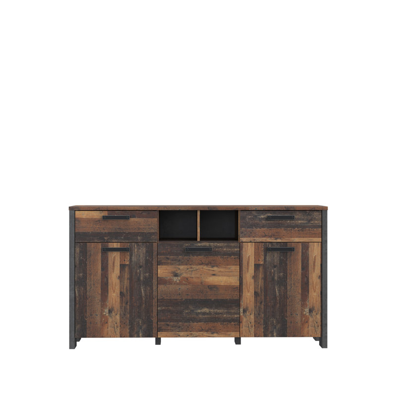 Lanham 156.4cm Sideboard, Dark Grey Concrete Effect and Old Vintage Wood