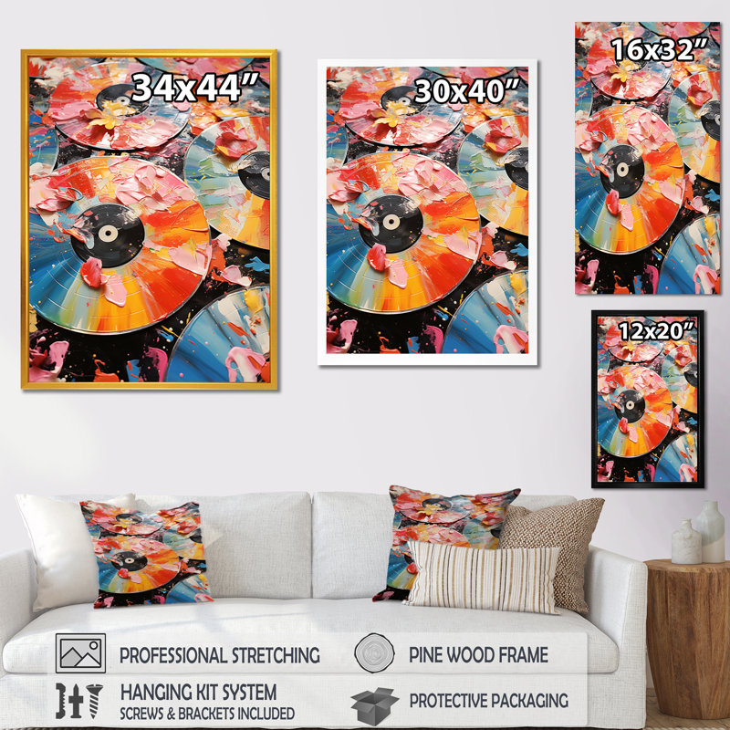 Vinyle mélodique Popart - disques compacts, art mural, Cadre doré simple, H 20 po x l 12 po x P 1 po