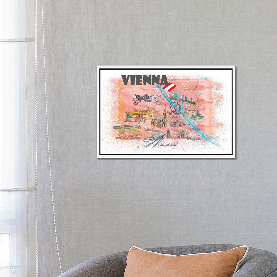 Vienna Austria Illustrated Map by Markus & Martina Bleichner - Painting on Canvas
