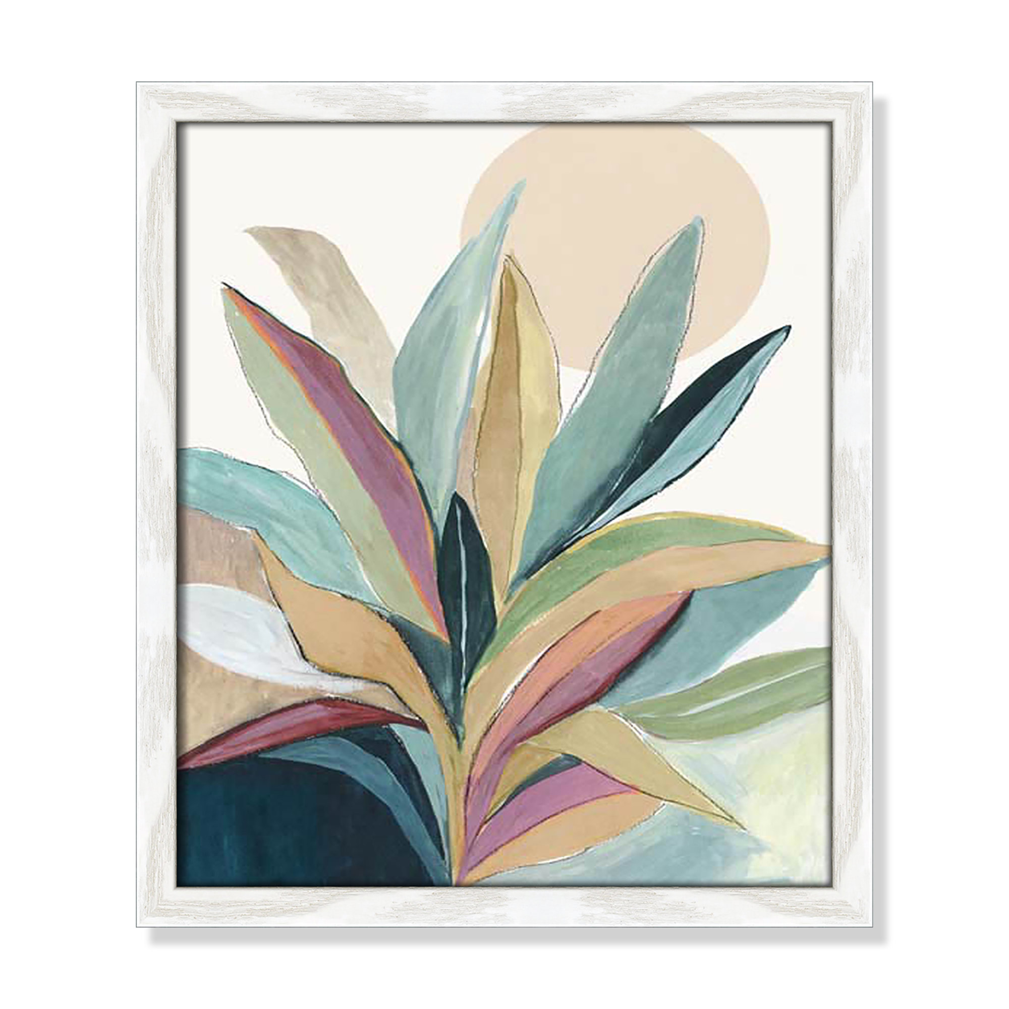 Sunny Bright Leaves I by Asia Jensen, 15" H x 13" W x 0.75" D, White Slim Unmatted Picture Framed