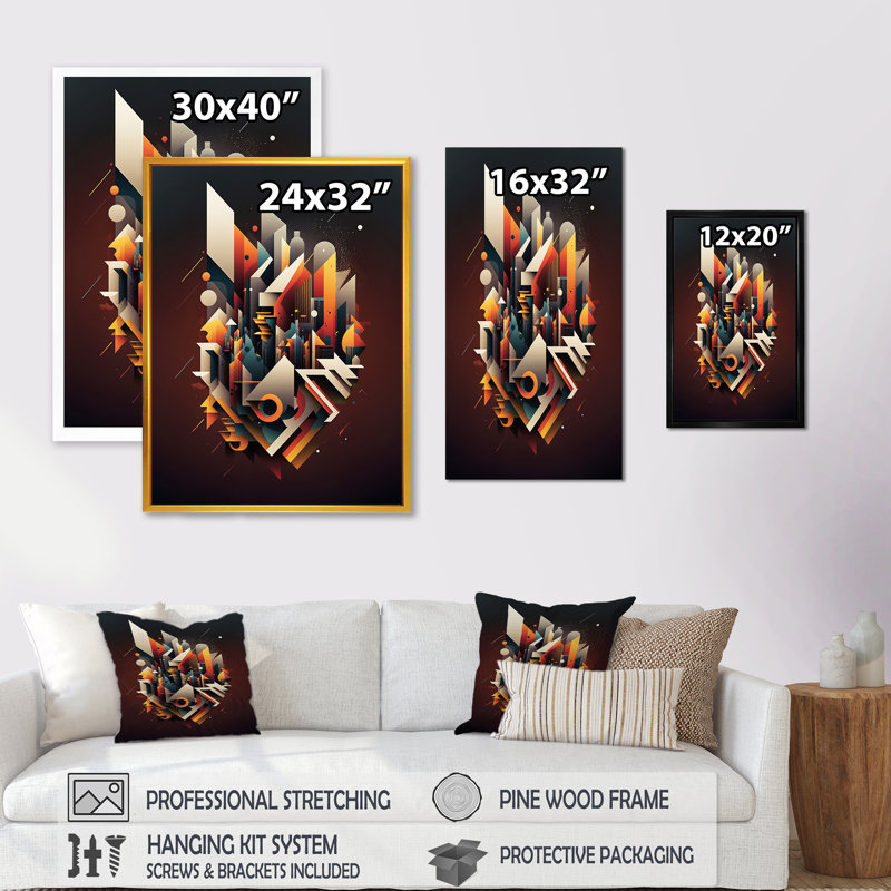 «Geometric Graffiti I», reproduction sur toile, L 16 po x H 32 po, Toile avec cadre flottant or