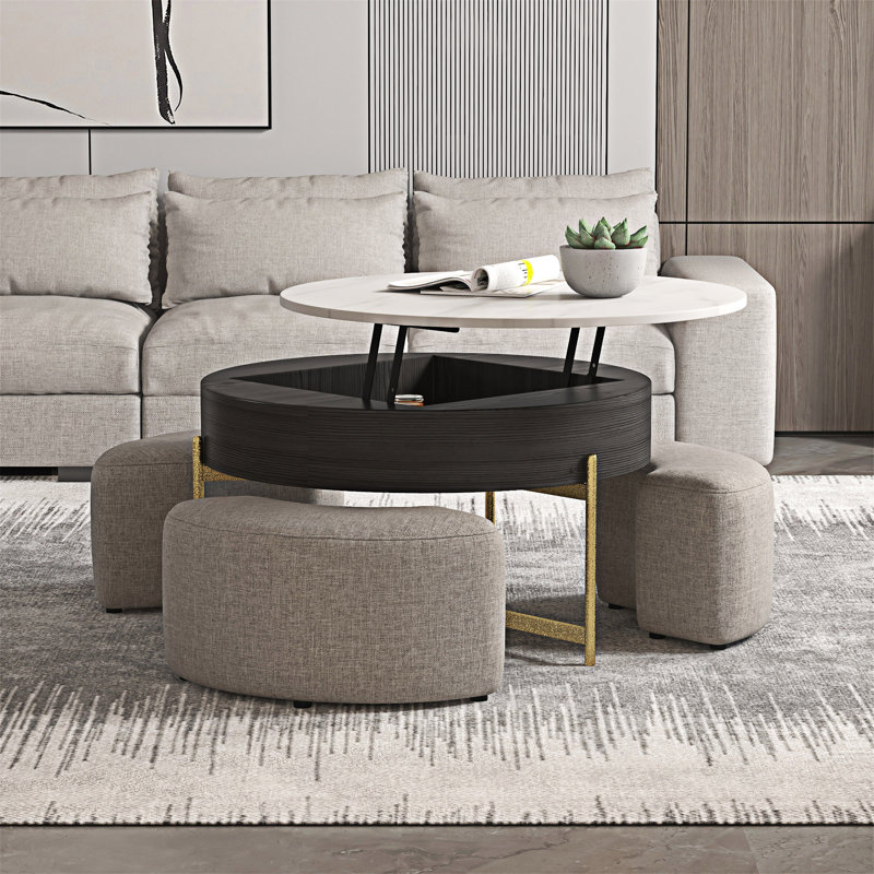 Round Lift-Top Coffee Table Set, Black