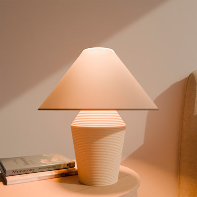 18" Tan Ceramic Table Lamp with Linen Shade