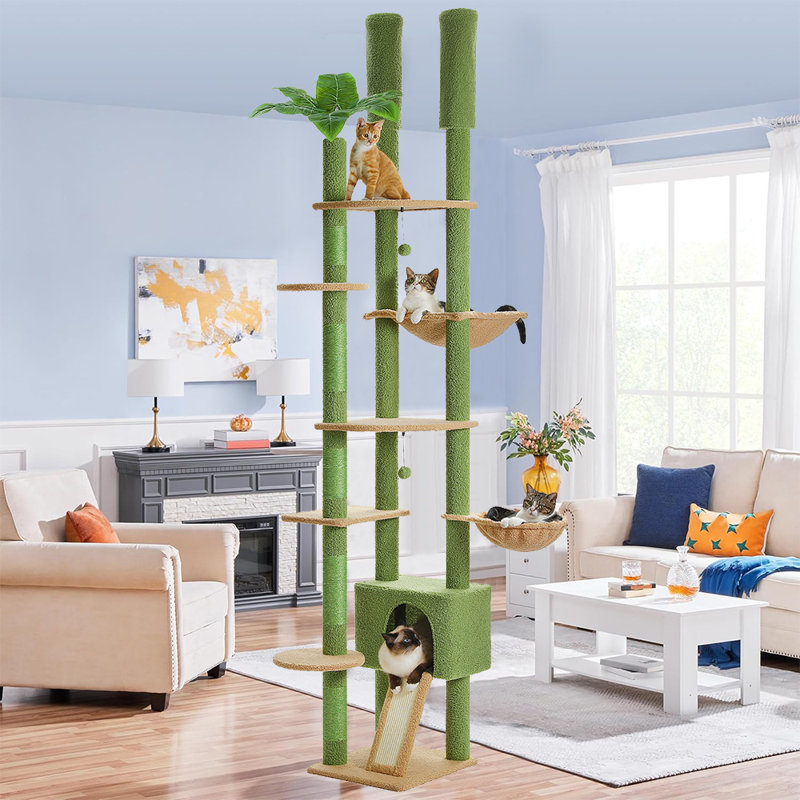 Cat Tree Floor to Ceiling, Adjustable Cat Tree Tower for Indoor Large Cats, 90.5'' - 100.4'' with Cat Condo, Hammock & Scratching Post,by Calion