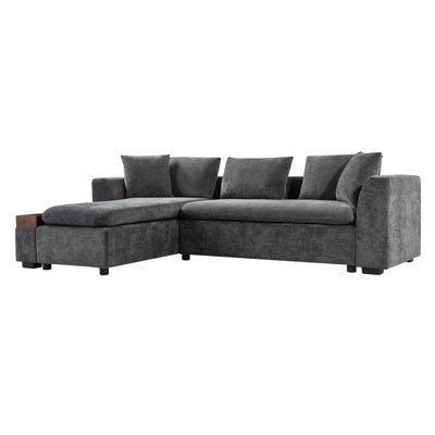Sectional Sofa 93.7" L-Shaped Sofa Upholstered Sofa Couch With Wooden Storage Compartment