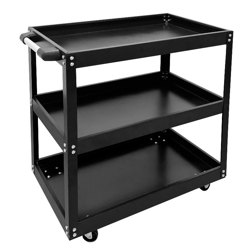 3-Tier Rolling Tool Cart Mechanic Tool Cart With Lockable Wheels 440Lb Capacity, Black